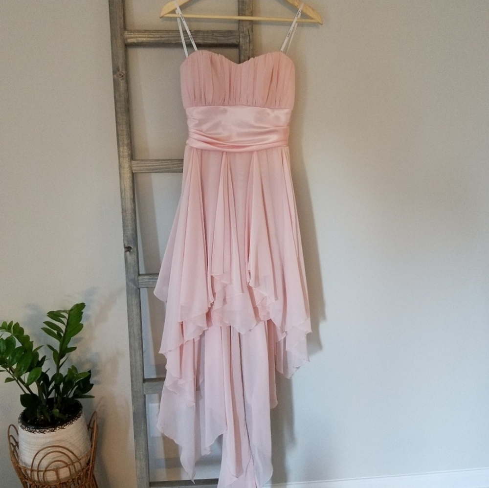 B Darlin| Blush Pink Chiffon High-Low Formal Dress